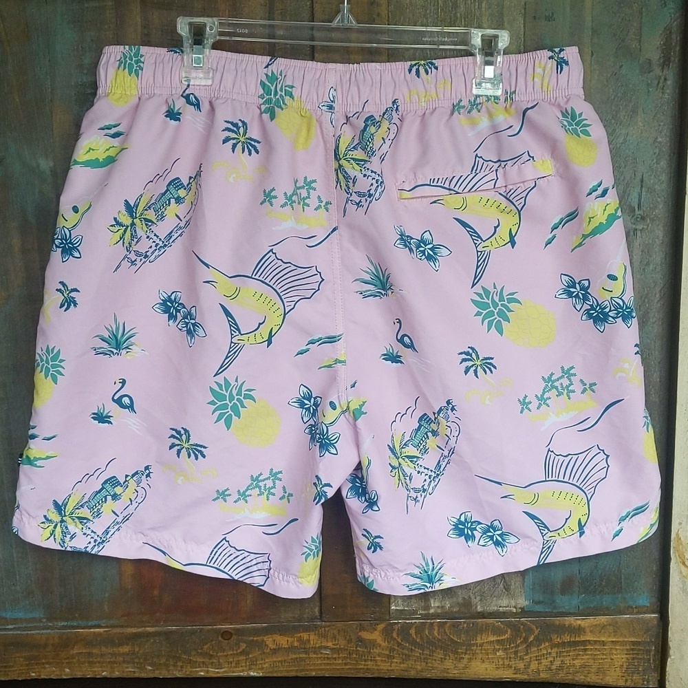 Nautica Pale Orchid Island Scene Print Swim Trunks - Men's XL - Picture 3 of 5